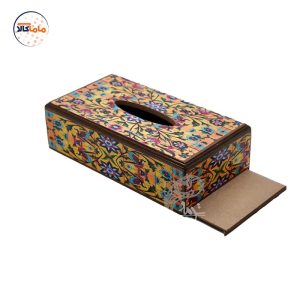 جعبه دستمال کاغذی چوبی گل و مرغ زرد