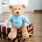 عروسک خرسی لباس دار پسر آبی 40 سانتیمتر