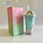 اسموتی کاپ دوجداره موزیکال و چراغدار مدل رنگین کمان