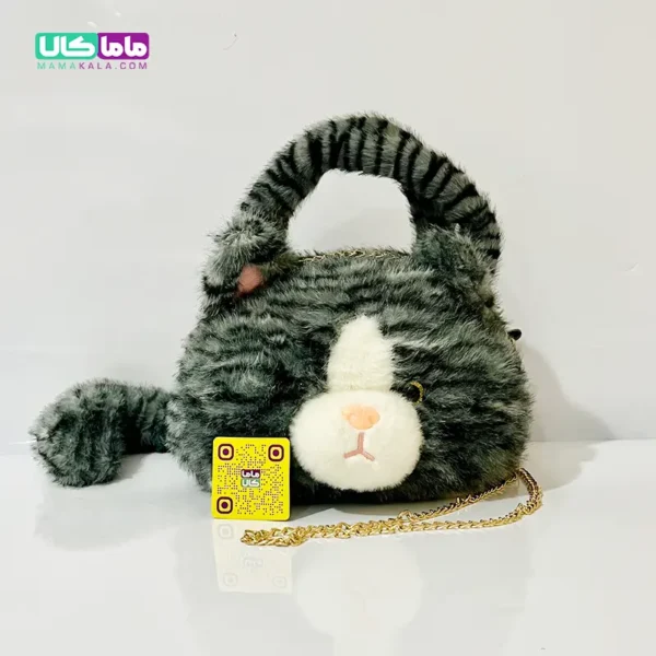 کیف عروسکی ‌بزرگ پرزی مدل گربه طوسی 40 سانتیمتر