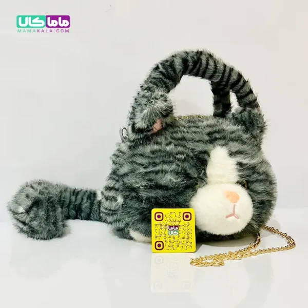 کیف عروسکی ‌بزرگ پرزی مدل گربه طوسی 40 سانتیمتر