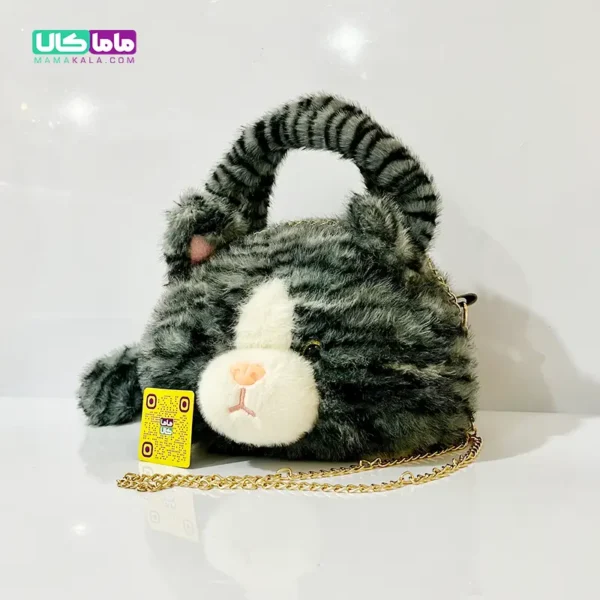 کیف عروسکی ‌بزرگ پرزی مدل گربه طوسی 40 سانتیمتر