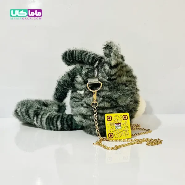 کیف عروسکی ‌بزرگ پرزی مدل گربه طوسی 40 سانتیمتر