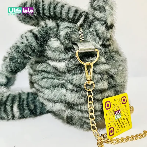کیف عروسکی ‌بزرگ پرزی مدل گربه طوسی 40 سانتیمتر
