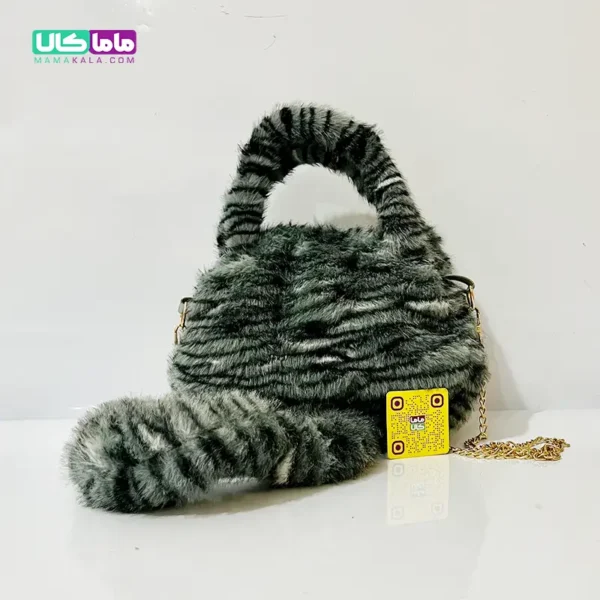 کیف عروسکی ‌بزرگ پرزی مدل گربه طوسی 40 سانتیمتر