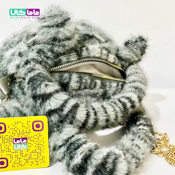کیف عروسکی ‌بزرگ پرزی مدل گربه طوسی 40 سانتیمتر