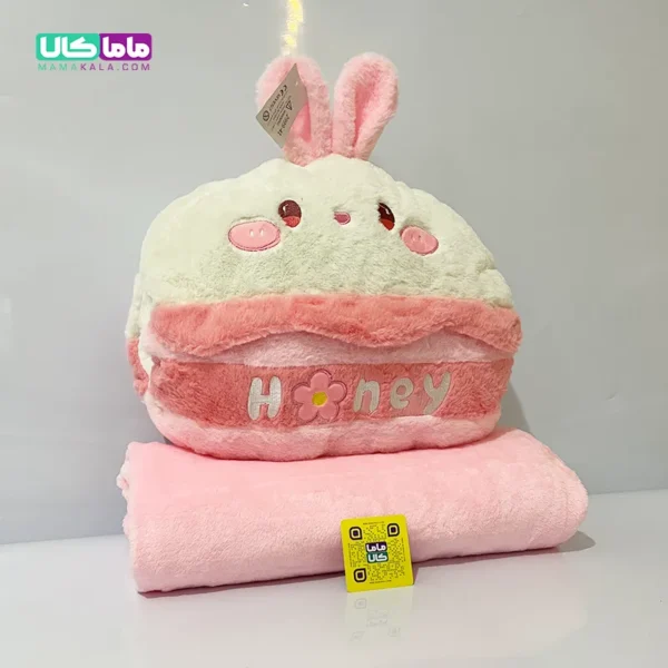 عروسک خرگوش پتوبالشتی صورتی مدل دست گرم کن 50 سانتیمتر