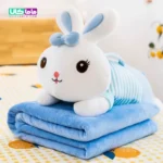 عروسک خرگوش خوابیده آبی پتودار 60 سانتیمتر 1 عروسک خرگوش خوابیده آبی پتودار 60 سانتیمتر